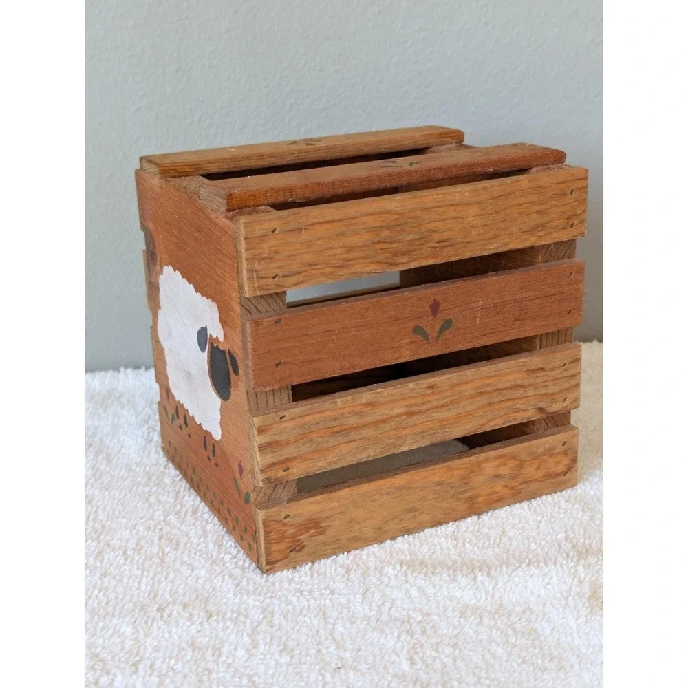 Country Wooden Tissue Box Cover Rustic Farmhouse Cottage Core Sheep Stencil